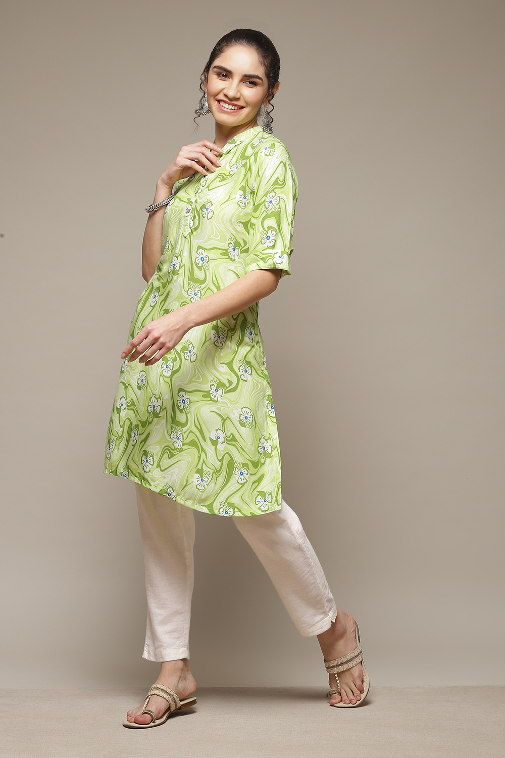 Lime Green LIVA Straight Kurta image number 0